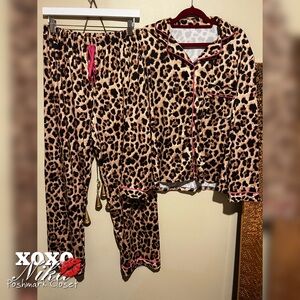 Leopard Print Pajama Set with Pink Accents - Size XL